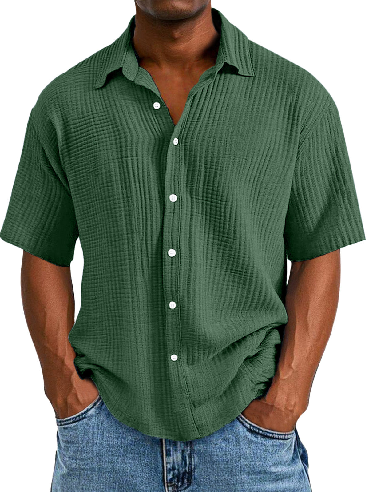 Casual Textured Short-sleeved Shirt