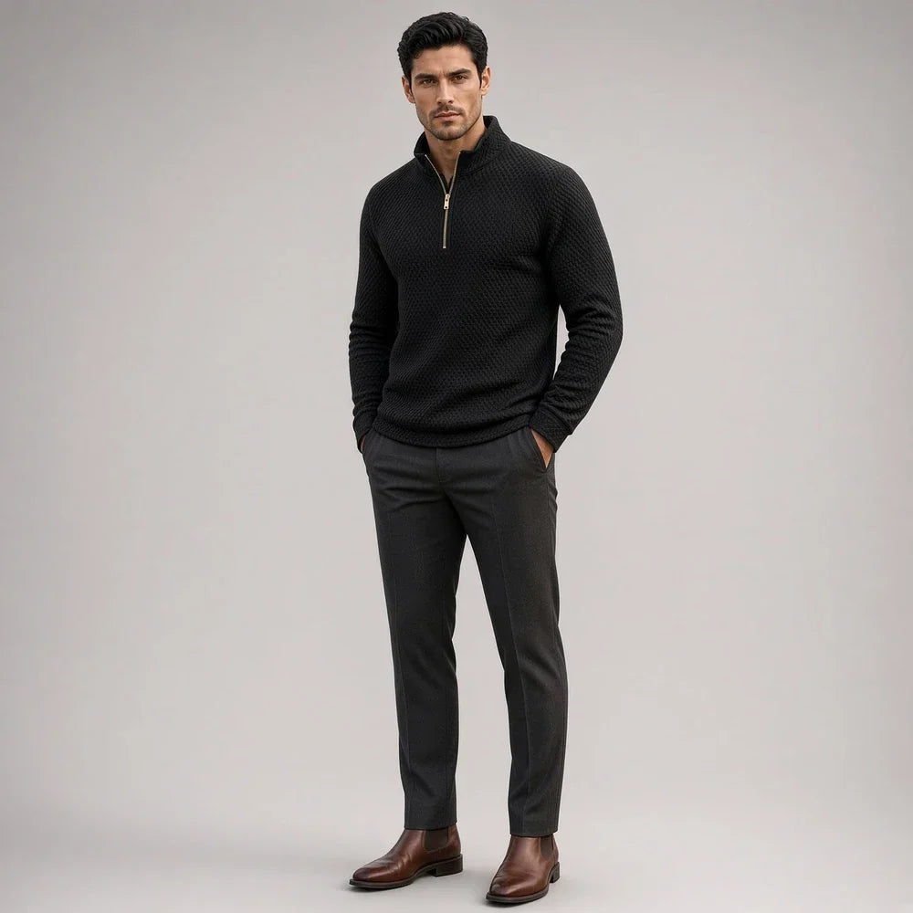 CHEKK Grid-Patterned Half-Zip Sweater