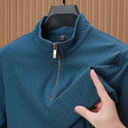 CHEKK Grid-Patterned Half-Zip Sweater