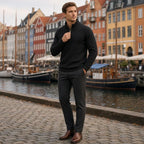 CHEKK Grid-Patterned Half-Zip Sweater