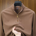 CHEKK Grid-Patterned Half-Zip Sweater