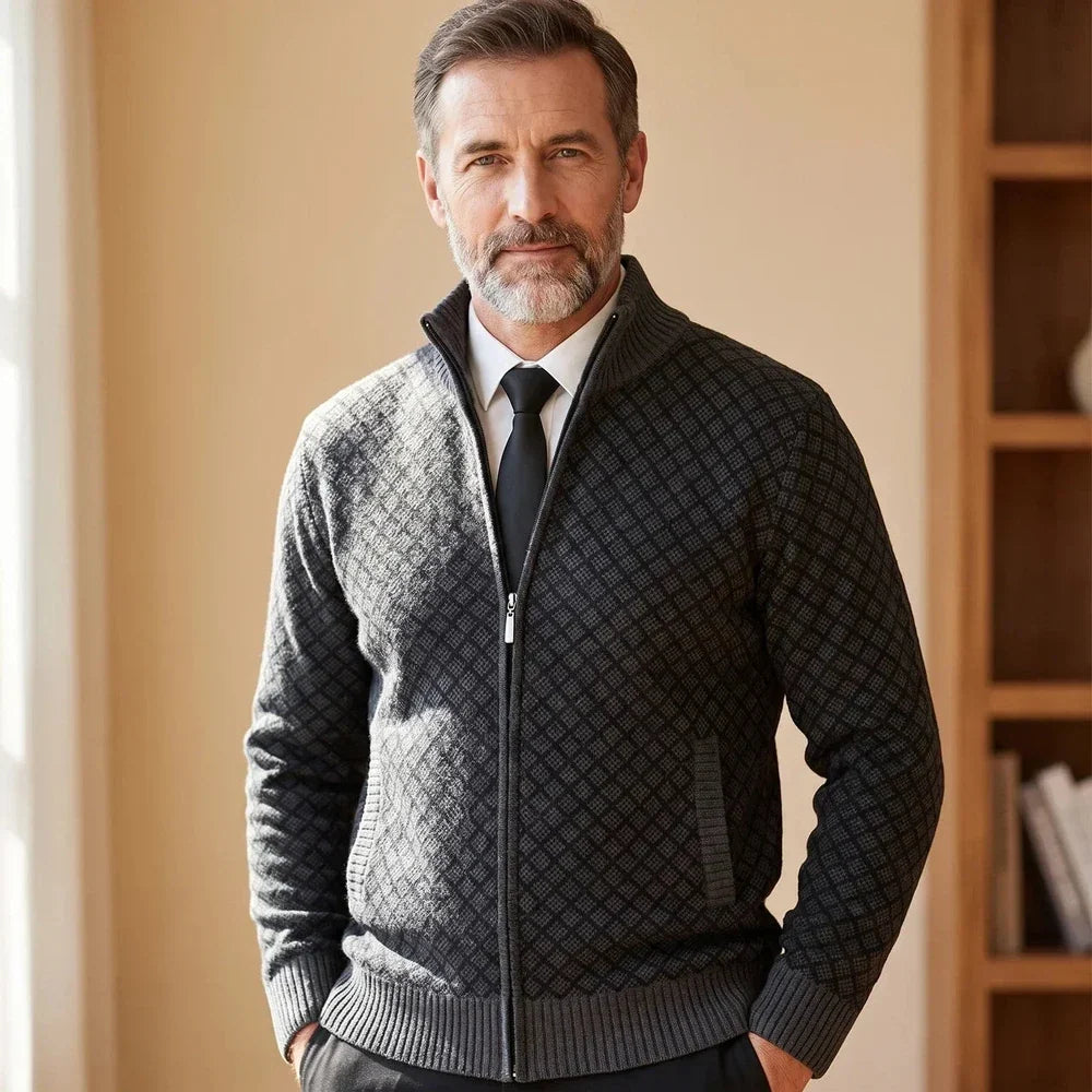 DALMON Patterned Zipper Cardigan