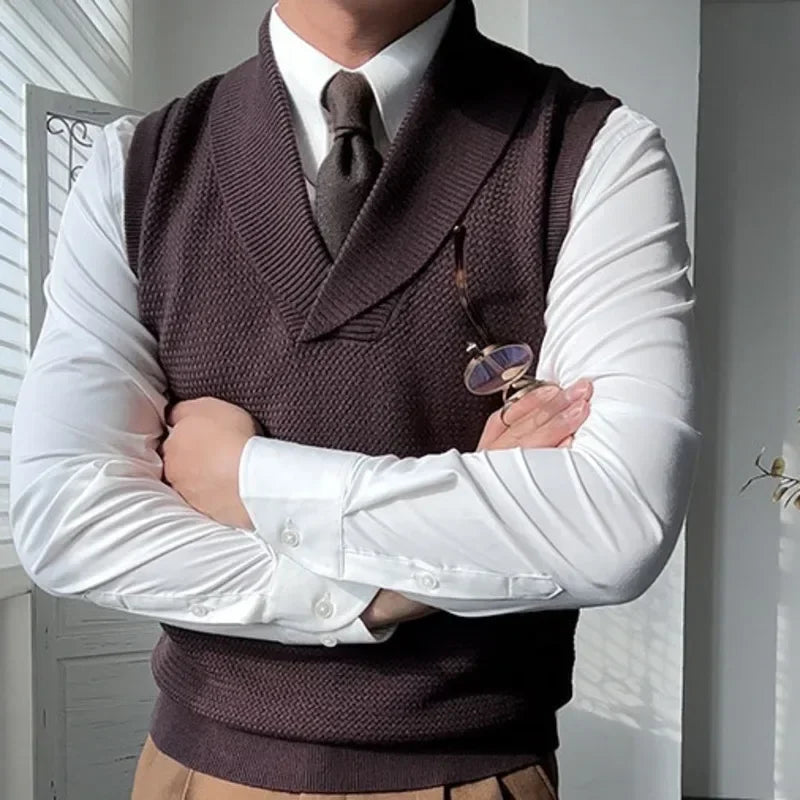 HESLEY Open Collar Knitted Vest