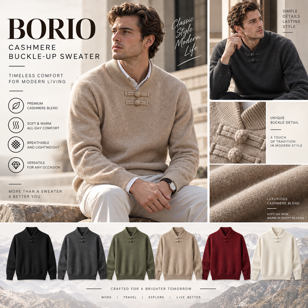 BORIO Cashmere Buckle-Up Sweater
