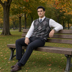 CONARD V-Neck Jacquard Plaid Vest