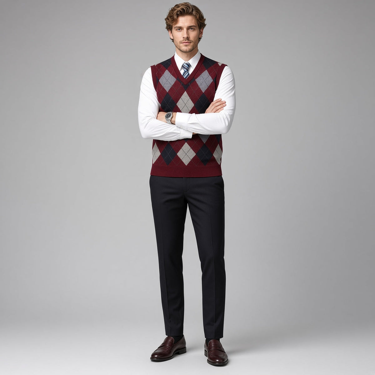 CONARD V-Neck Jacquard Plaid Vest