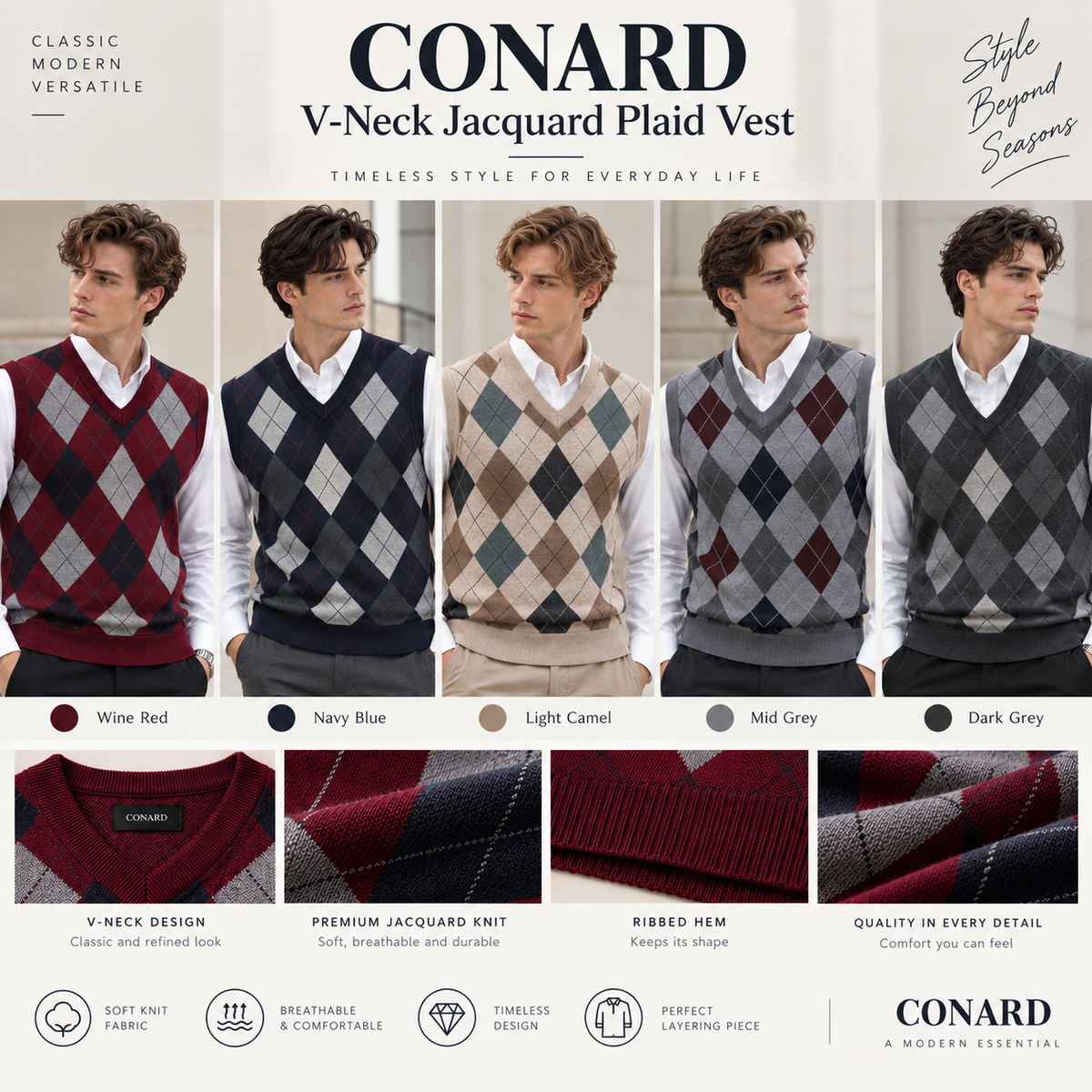 CONARD V-Neck Jacquard Plaid Vest