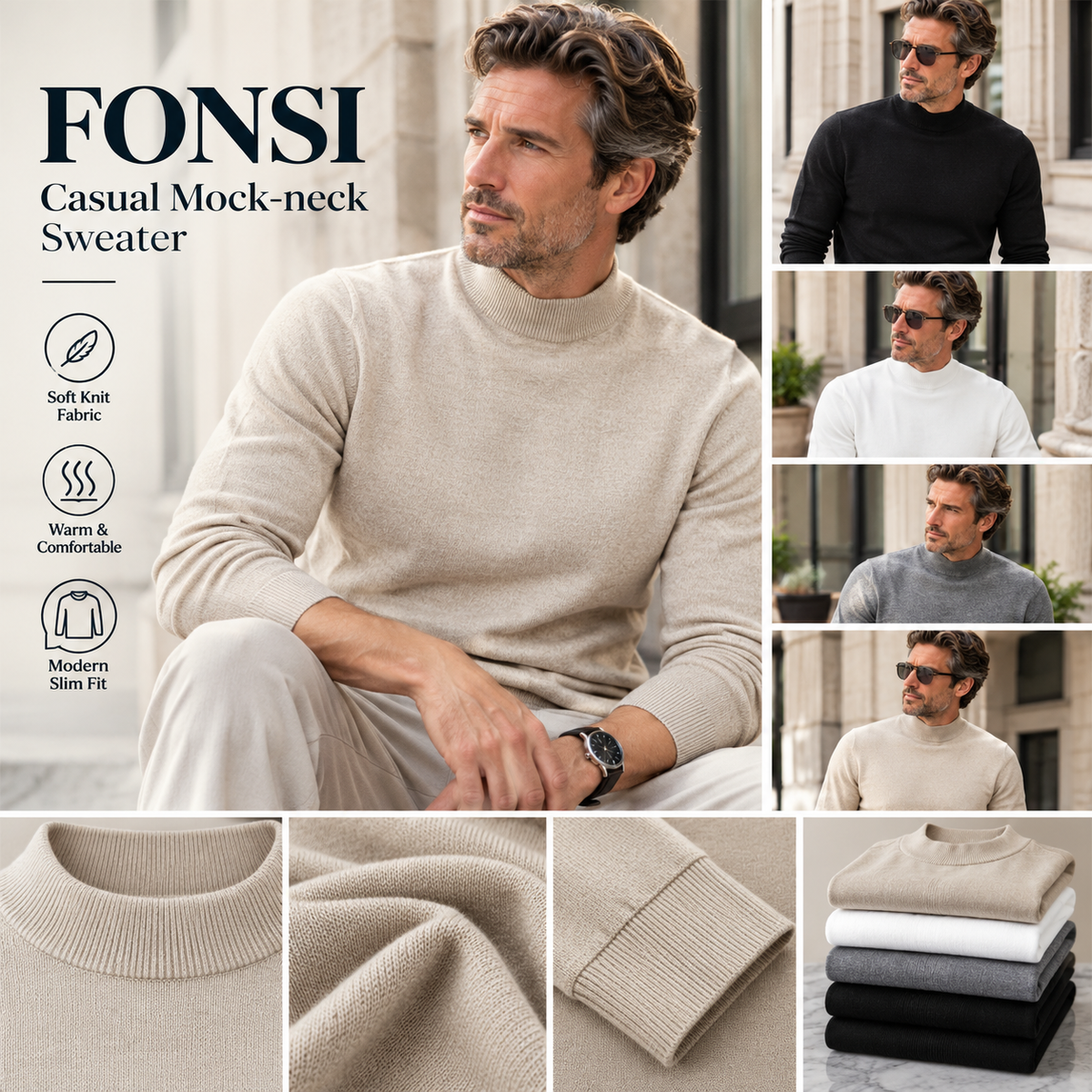 FONSI Casual Mock-neck Sweater