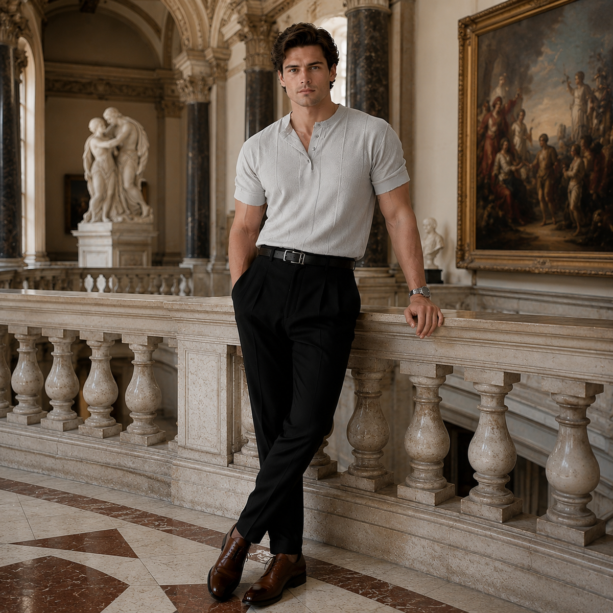 GAVIN Premium Pleated Henley Tee
