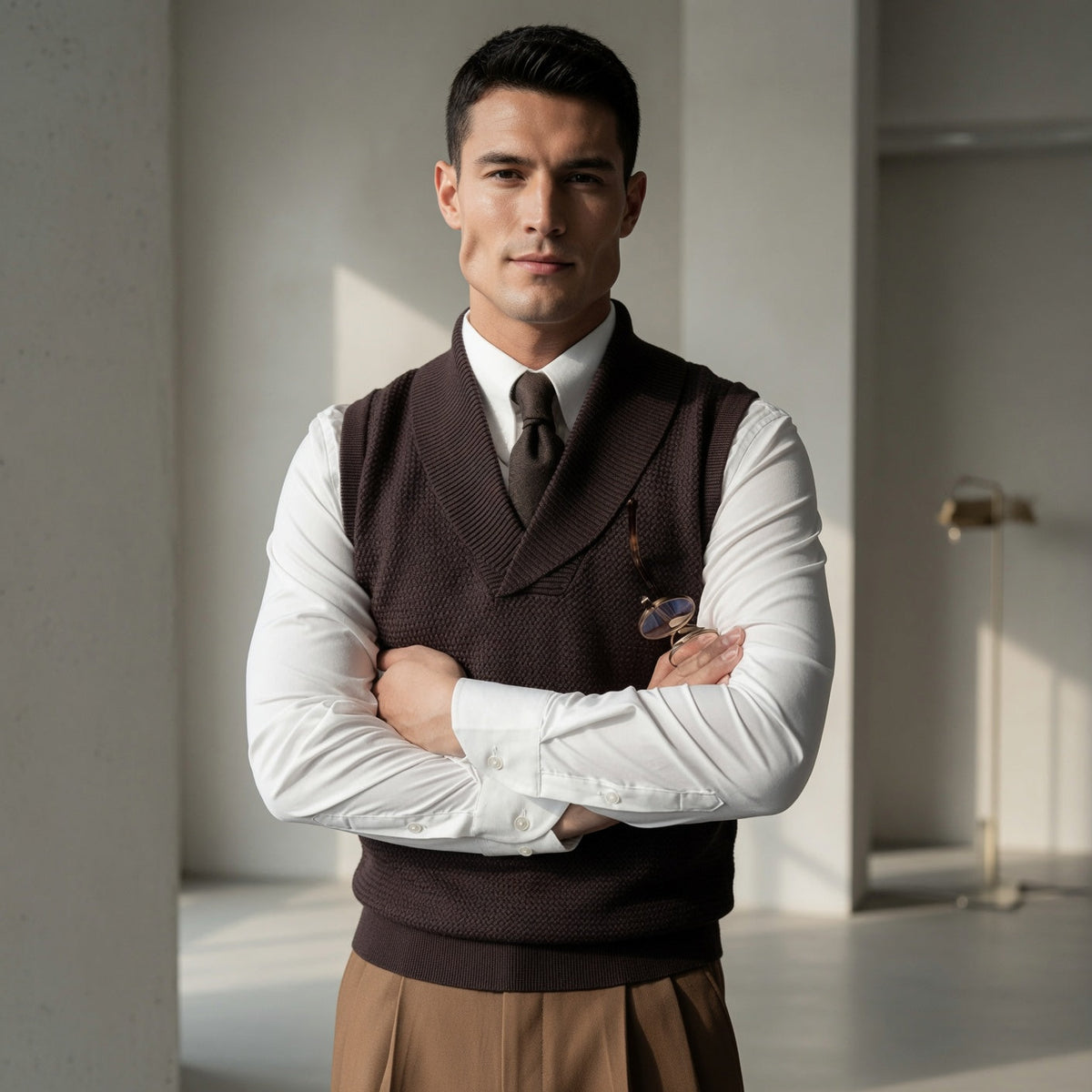 HESLEY Open Collar Knitted Vest