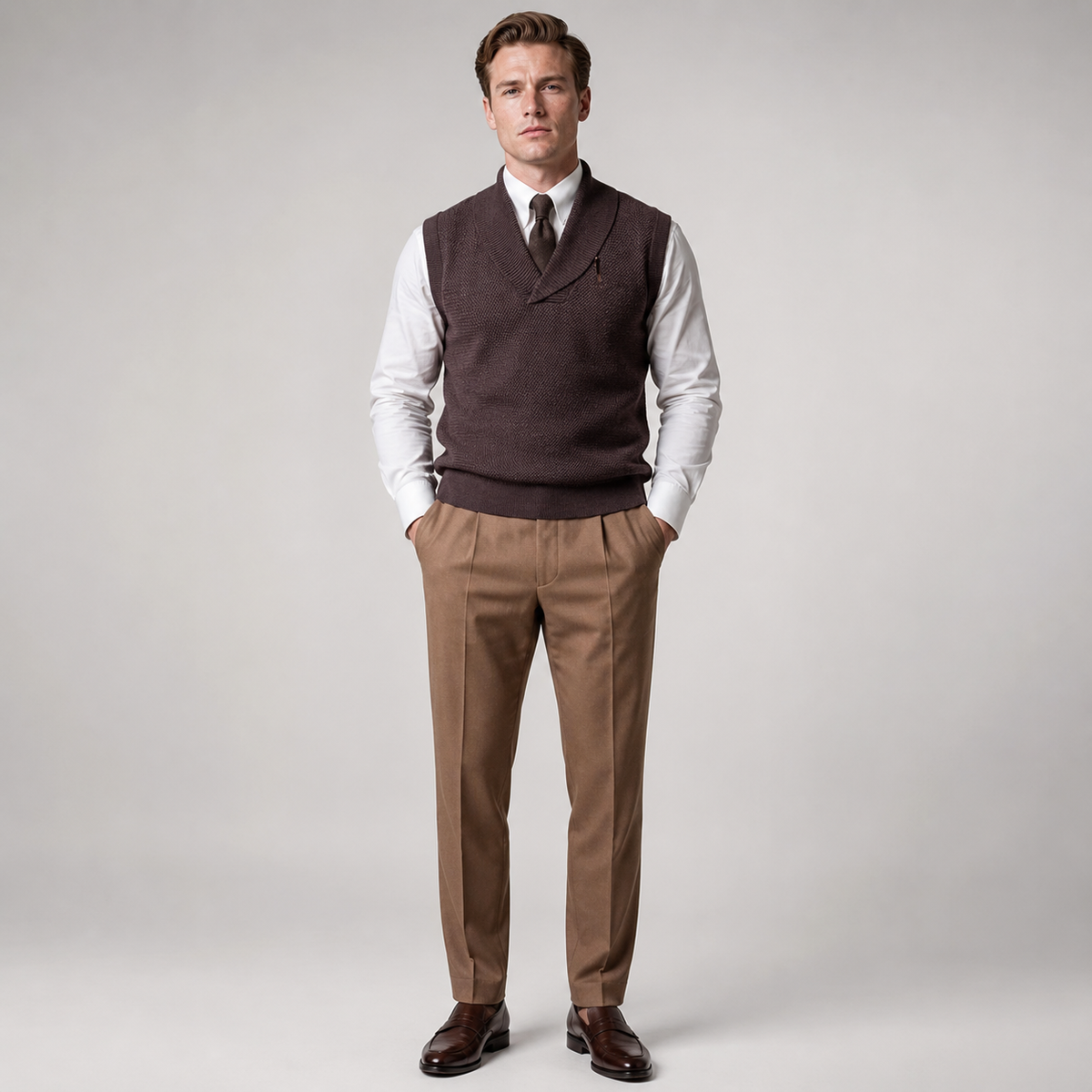 HESLEY Open Collar Knitted Vest