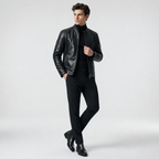 JACE Stand Collar Faux Leather Jacket