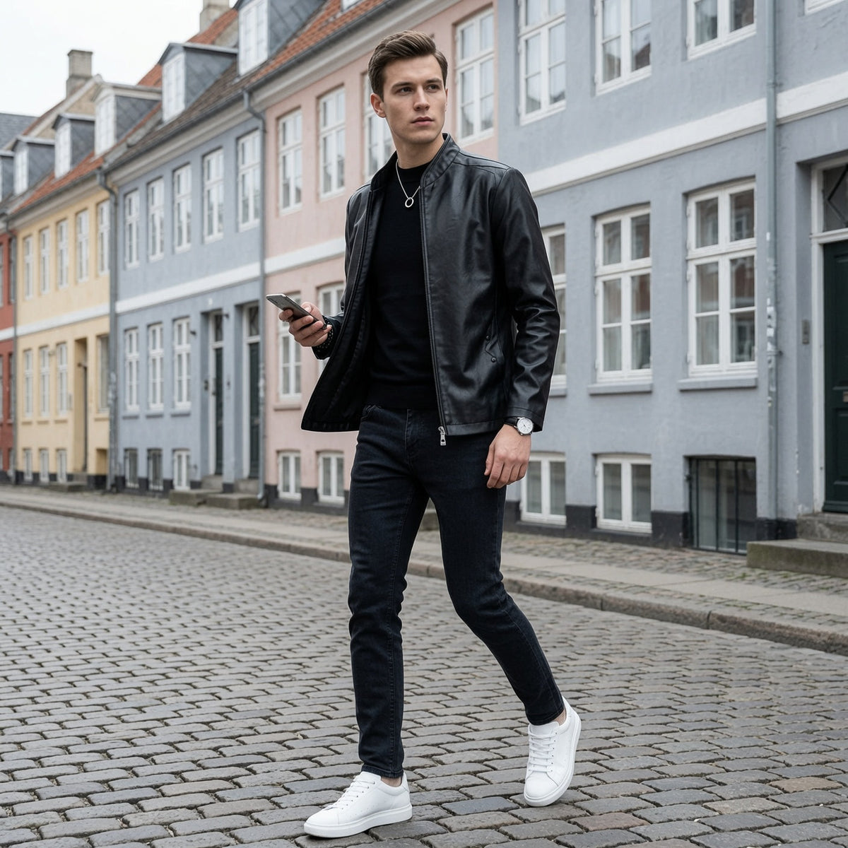 JACE Stand Collar Faux Leather Jacket