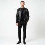 JACE Stand Collar Faux Leather Jacket