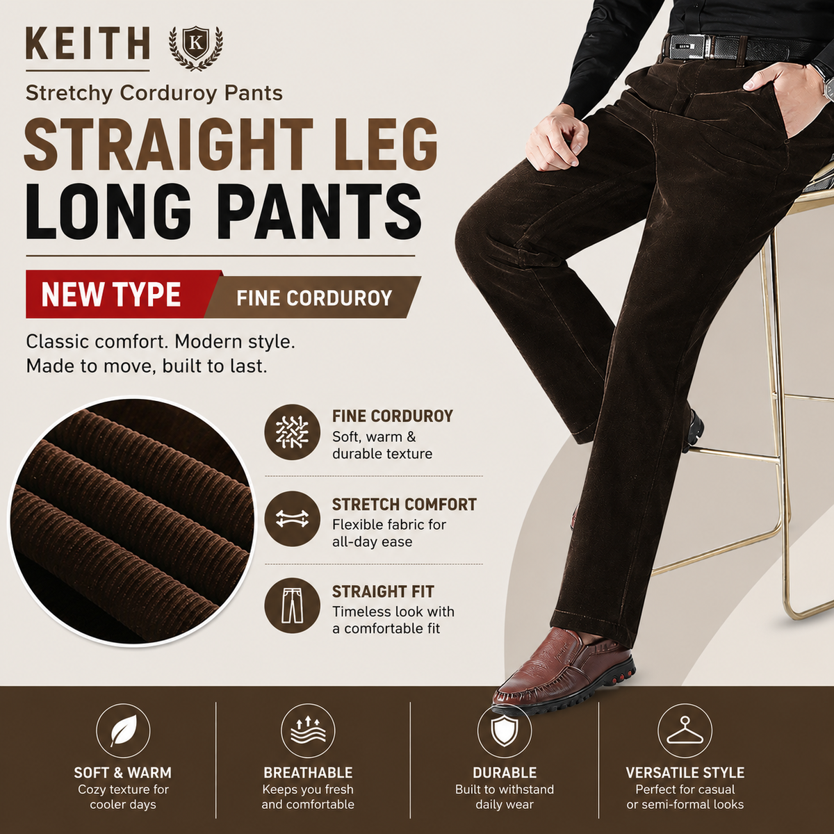 KEITH Stretchy Corduroy Pants