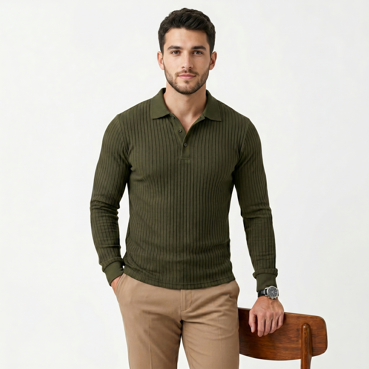 MILLER Long-Sleeve Ribbed Polo