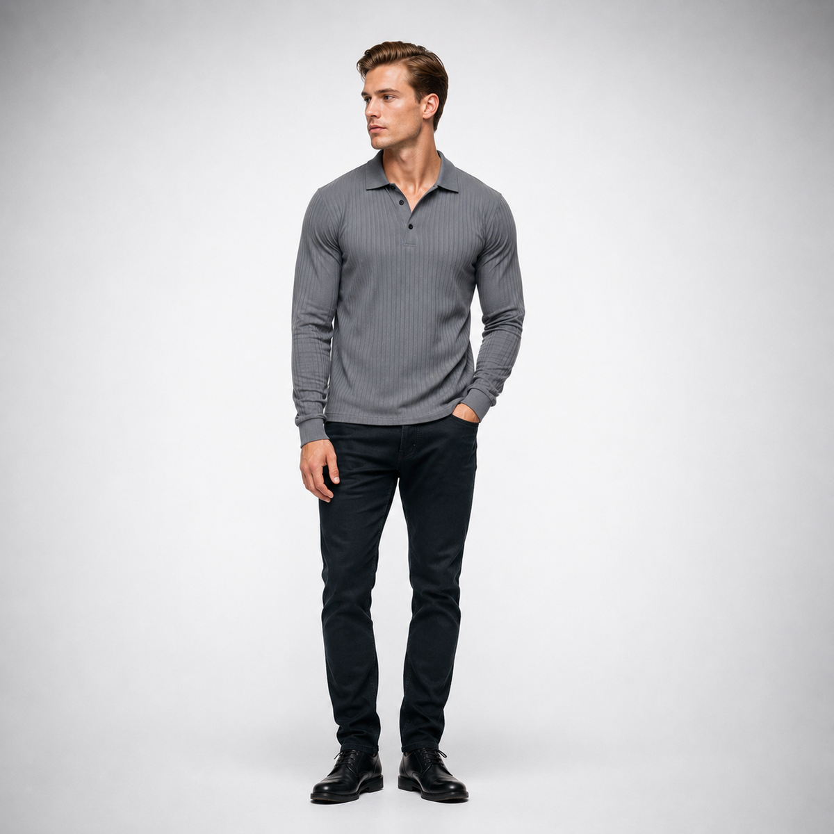 MILLER Long-Sleeve Ribbed Polo