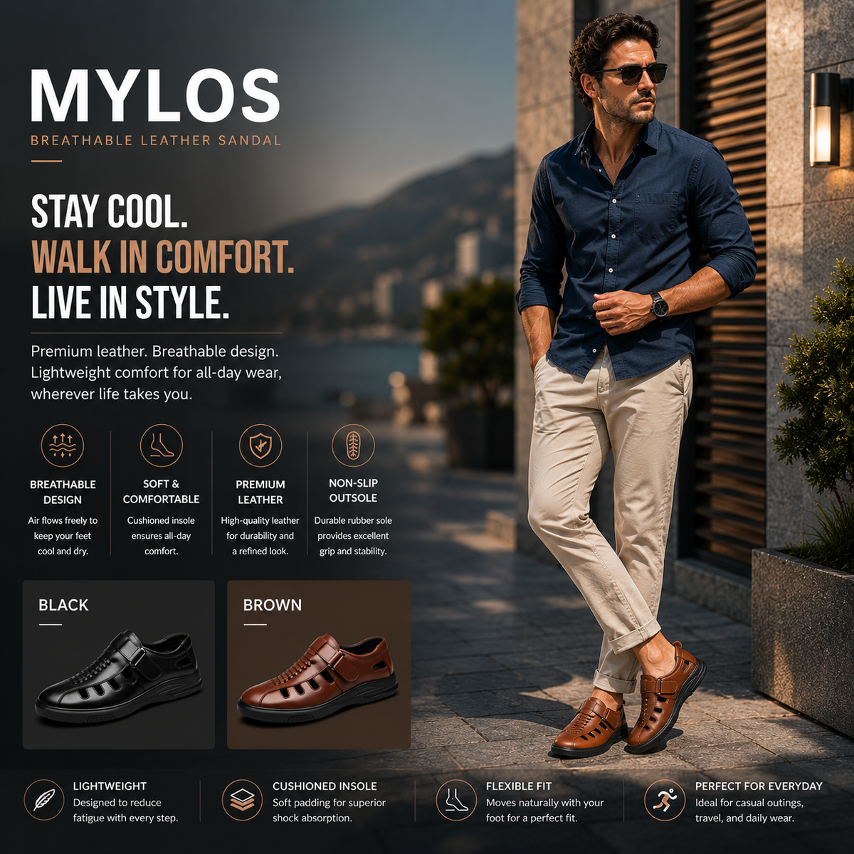 MYLOS Breathable Leather Sandal