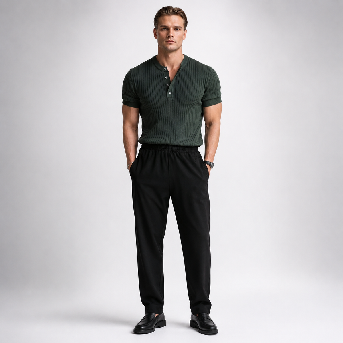 RUFUS Vertical Stripe Henley Collar Tee