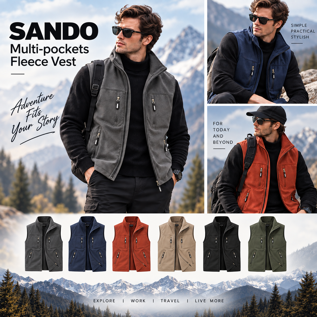 SANDO Multi-pockets Fleece Vest