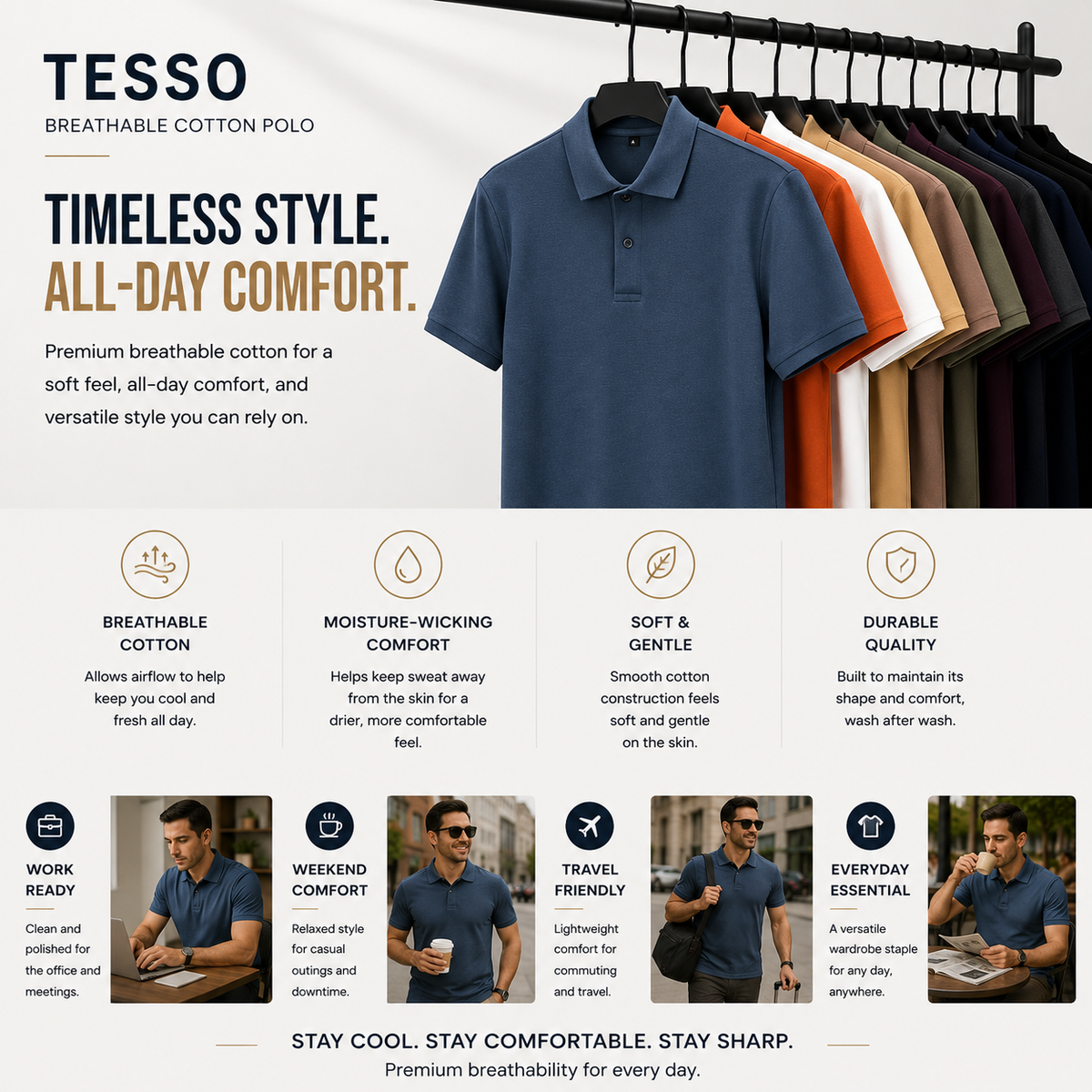 TESSO Breathable Cotton Polo