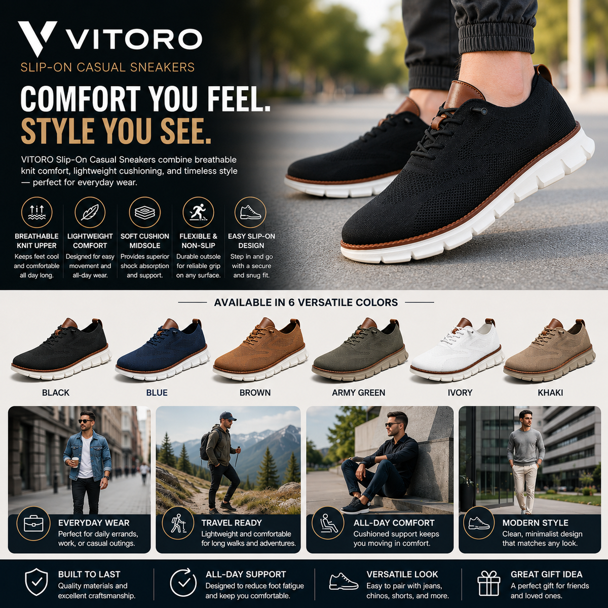VITORO Slip-On Casual Sneakers