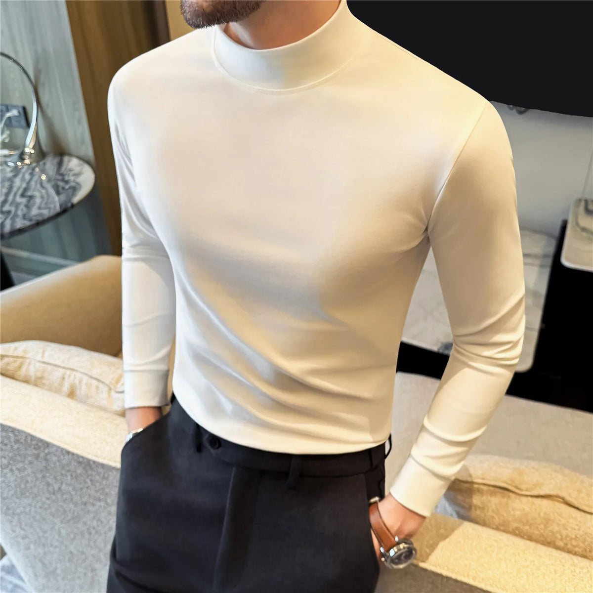ELIO Premium Mock Neck Long Sleeve Shirt