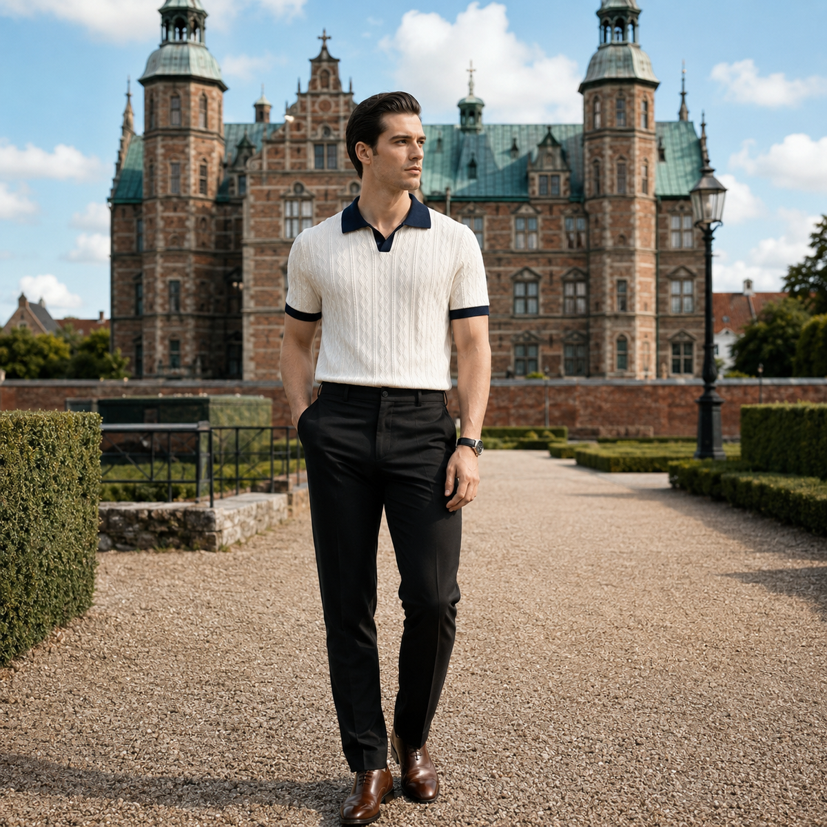 WALDRON Premium Contrast V-Neck Polo