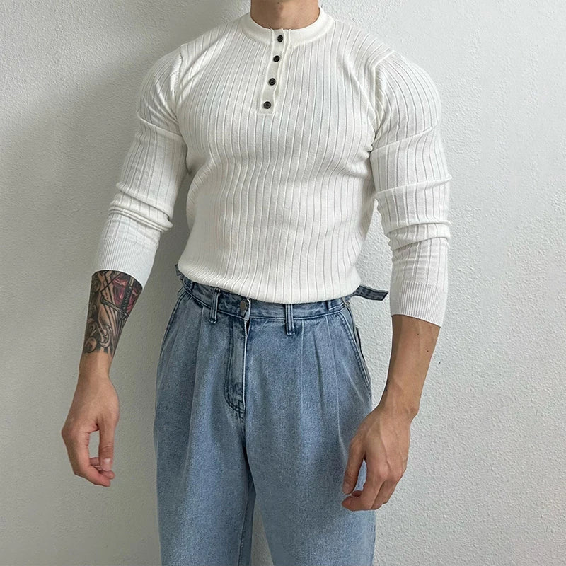RUXUS Premium Stripe Henley Collar Longsleeve
