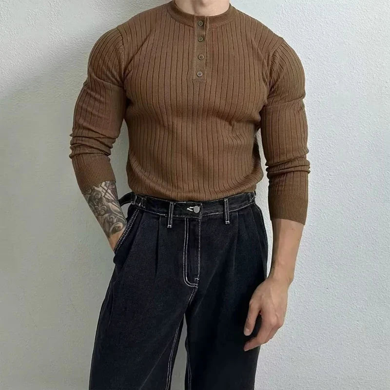 RUXUS Premium Stripe Henley Collar Longsleeve