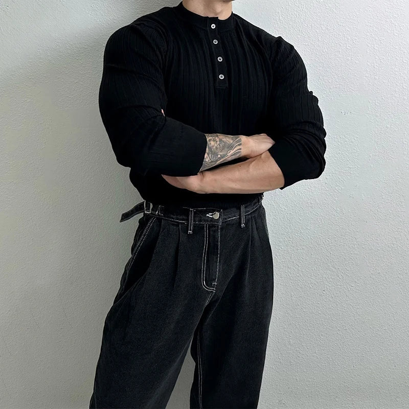 RUXUS Premium Stripe Henley Collar Longsleeve