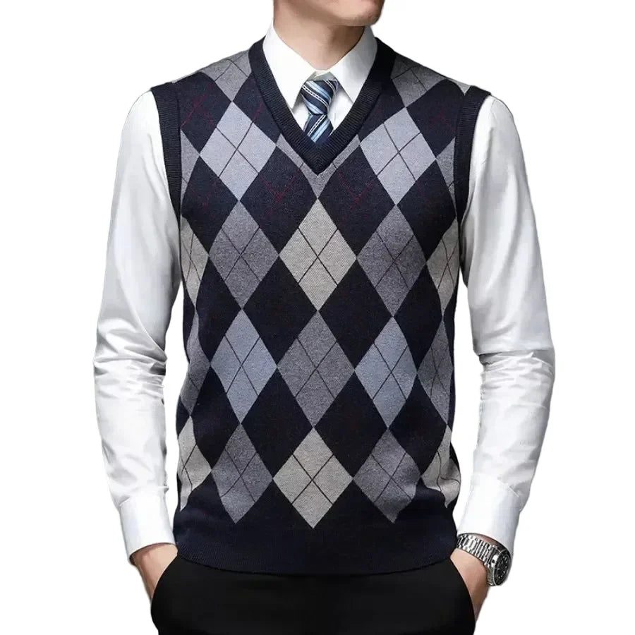 CONARD V-Neck Jacquard Plaid Vest