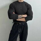 RUXUS Premium Stripe Henley Collar Longsleeve