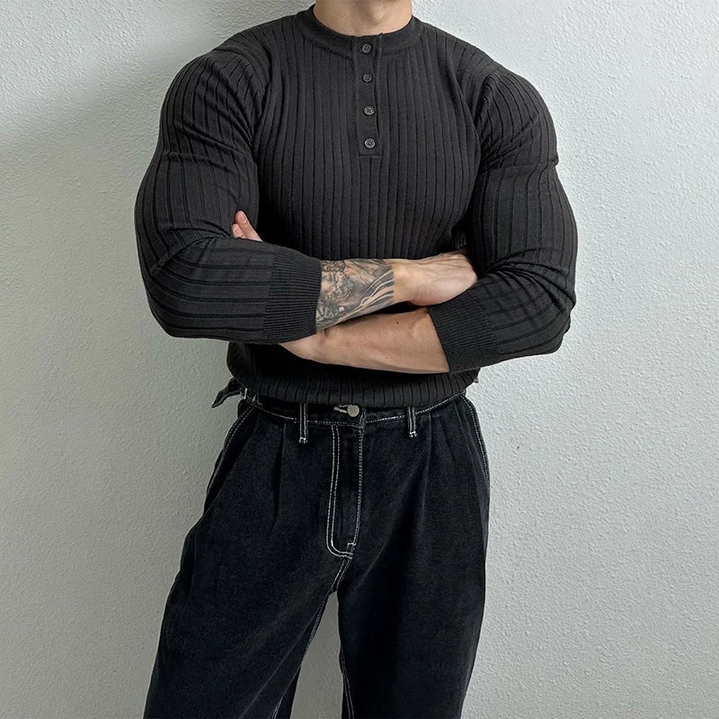 RUXUS Premium Stripe Henley Collar Longsleeve