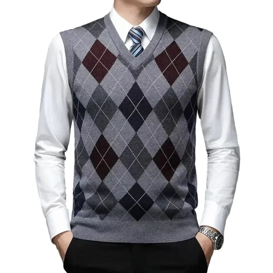 CONARD V-Neck Jacquard Plaid Vest