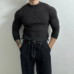 RUXUS Premium Stripe Henley Collar Longsleeve