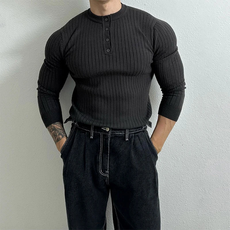 RUXUS Premium Stripe Henley Collar Longsleeve