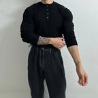 RUXUS Premium Stripe Henley Collar Longsleeve