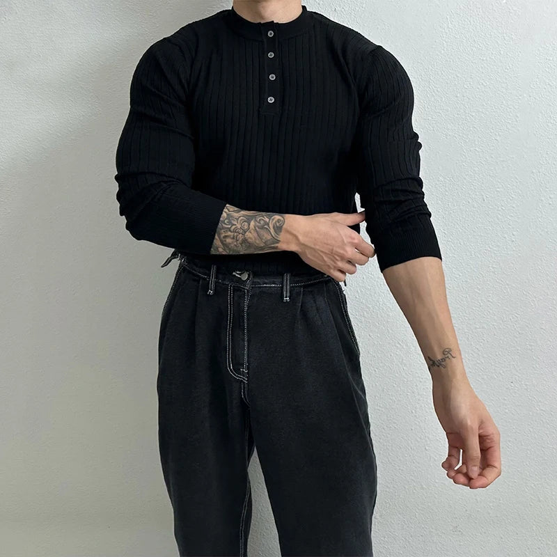 RUXUS Premium Stripe Henley Collar Longsleeve